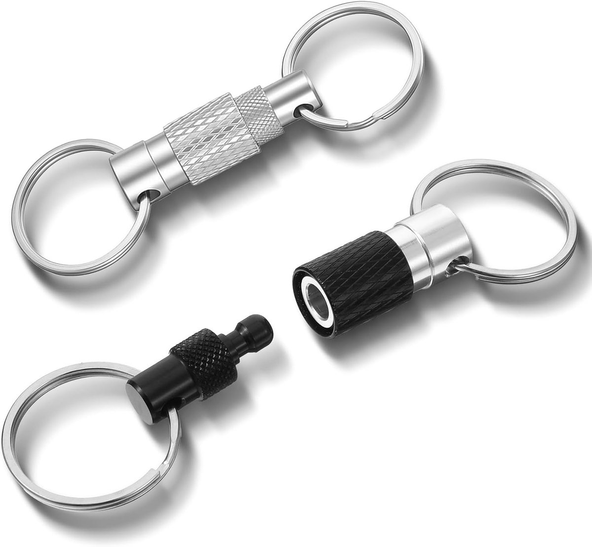 Set van 2 snelontgrendelbare sleutelhangers - roestvrij staal - draaibaar en verwijderbaar - ideaal voor auto en tas - ShopVlot