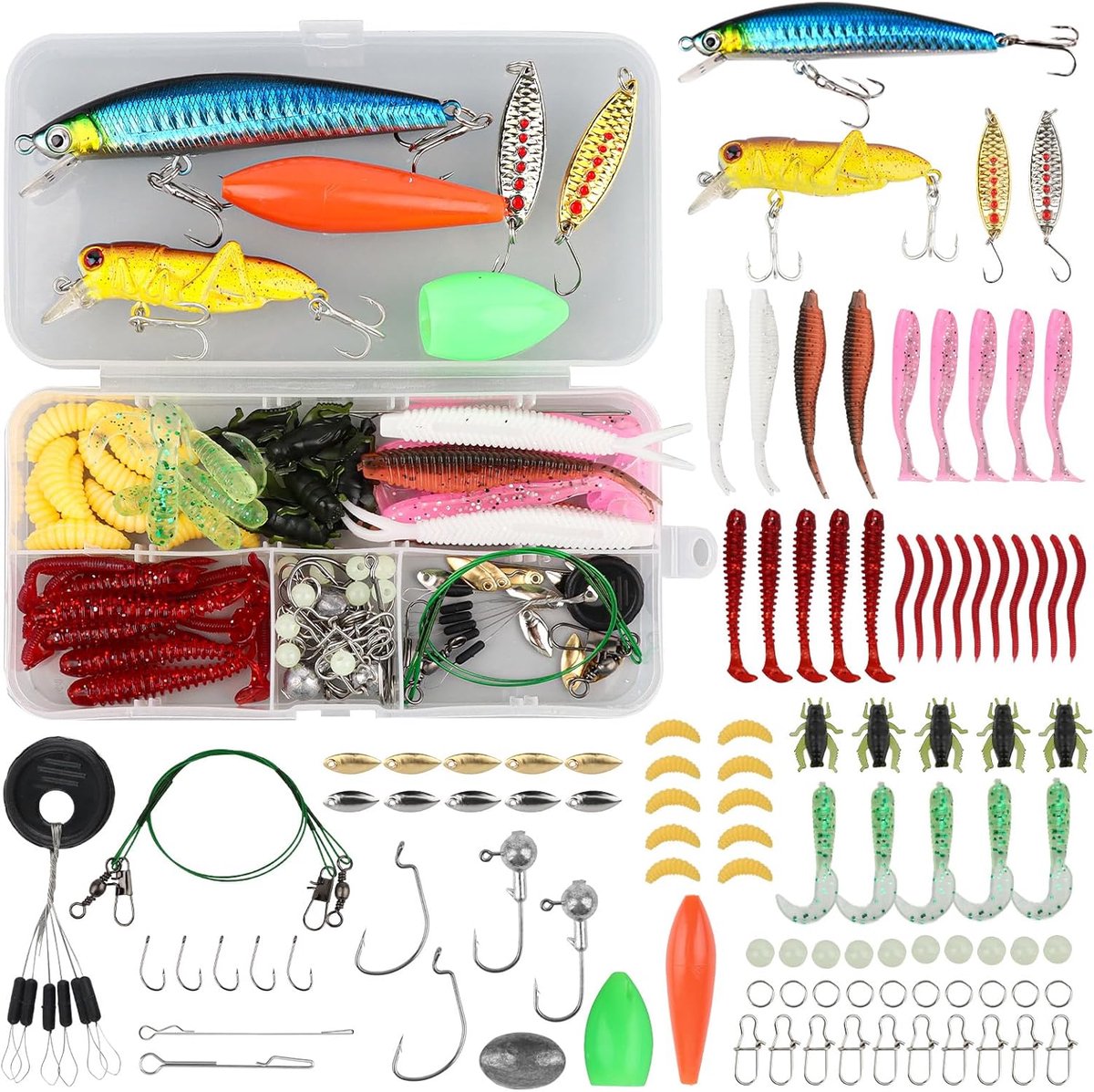 Vissnoeraccessoireset 105-delig - Gemengde lures en rubberen vissen - Voor zoet- en zoutwater visserij - SnelShoppen