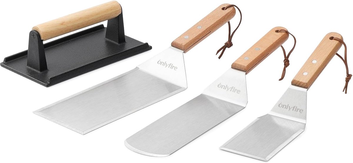 BBQ Grill Accessoires Set - Roestvrij staal - Spatel, schraper en grillpers - Voor perfecte burgers - SnelShoppen