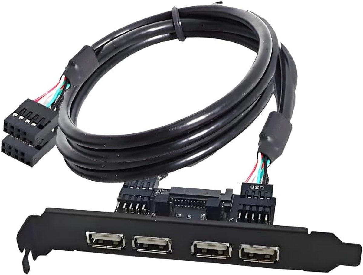 USB 2.0 uitbreidingspaneel 4 poorten - 30 cm kabel - PCI-E houder - ideaal voor externe apparaten - SnelShoppen
