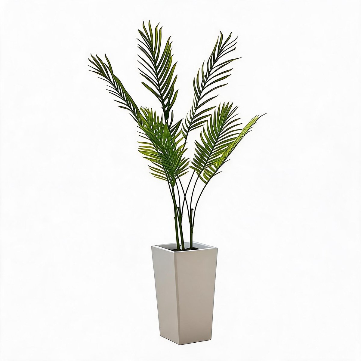 Danky Premium - 132cm luxe natuurgetrouwe tropische areca kunstpalm met hoog wit pot en natuurmos duurzame uv-bestendige PEVA bladeren voor interieur en buitendecoratie
