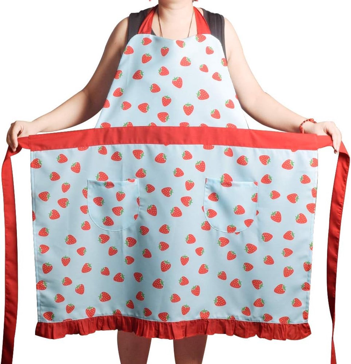 Keuken schort voor vrouwen en meisjes - plusmaten - verstelbaar met 2 zakken - ideaal voor koken - SnelShoppen