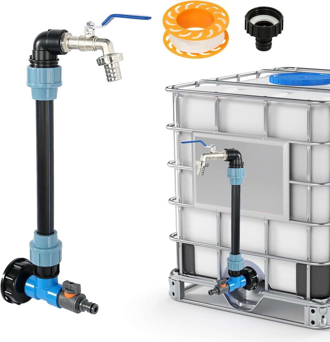 IBC kraan 3/4" gooseneck - 2 in 1 set - IBC adapter met afsluitklep - ideaal voor regenton - SnelShoppen