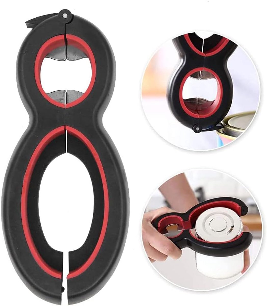 Bottle opener multifunctioneel - roestvrij staal - 6-in-1 ontwerp - ideaal voor keukengebruik - SnelShoppen