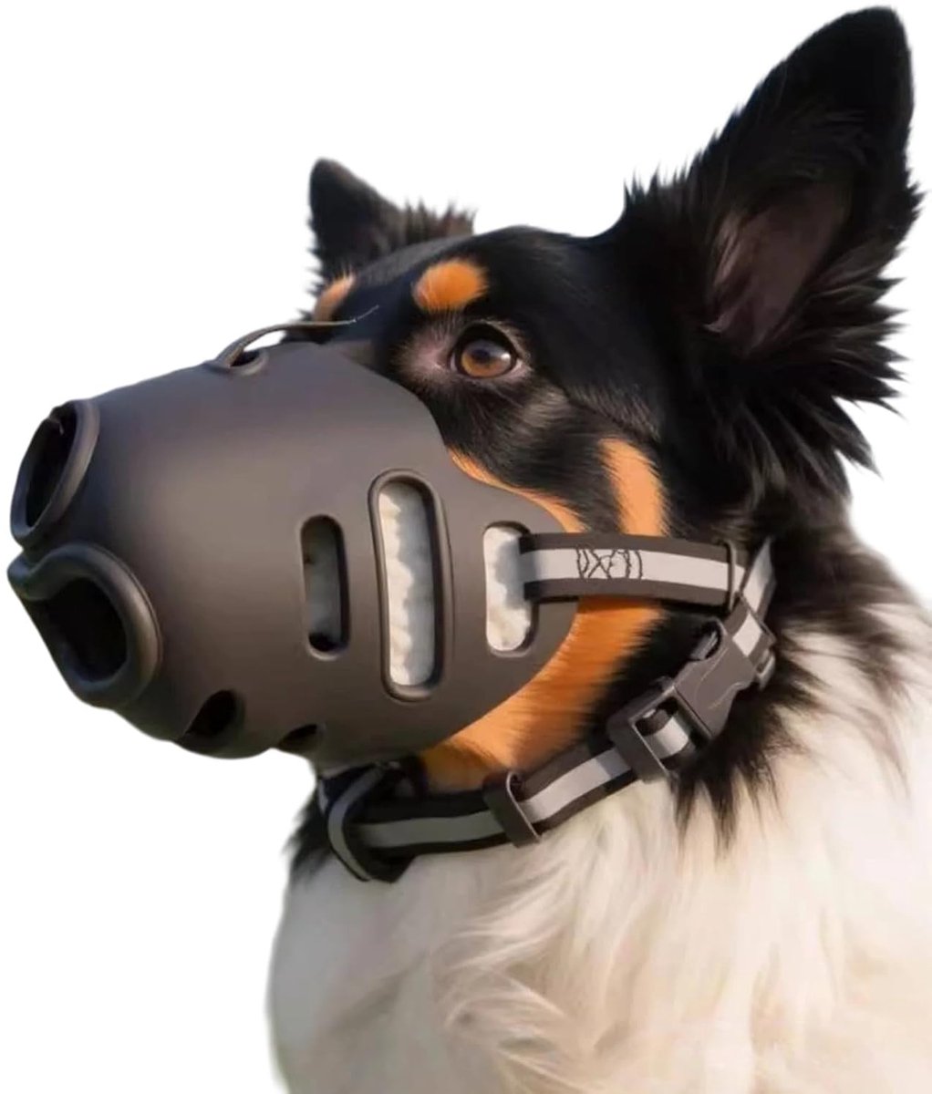 LISM-Muilkorf Geschikt voor honden, ademend siliconenmateriaal om te drinken, verstelbaar reflecterend tuigje, open ontwerp Geschikt voor grote honden (maat L).