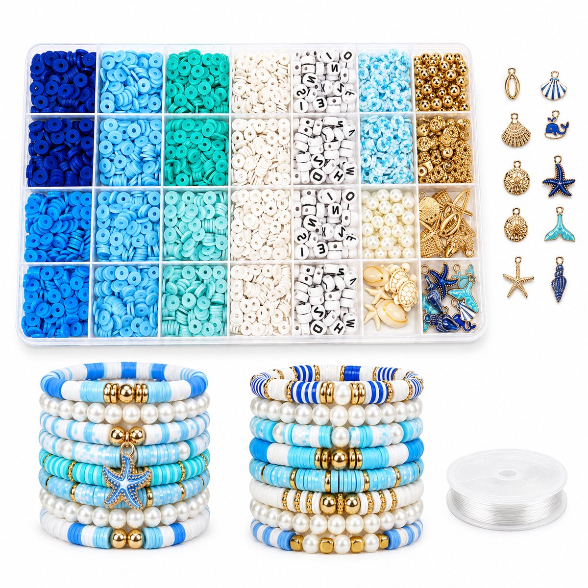 YYchan Gekleurde kralen voor armbanden - 2 mm kralenset - DIY kettingen & Telefoonhangertjes - Sieraden maken set met oceaan bedels en blauwe tinten - Ideaal cadeau voor Kerstmis, Verjaardag & Feestjes