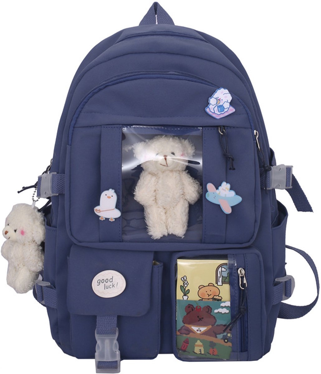 Waterdichte rugzak voor meisjes - Leuke rugzak/schooltas met speldjes en accessoires - Rugzak met grote capaciteit - Schoudertas voor meisjes - Blauw