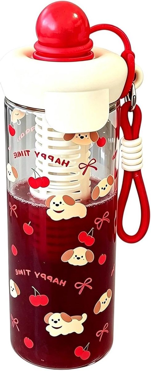 Waterfles met Rietje - Drinkbeker Theefles - Hydratatie Onderweg - Met Theezeefje - 650 ml - Rood