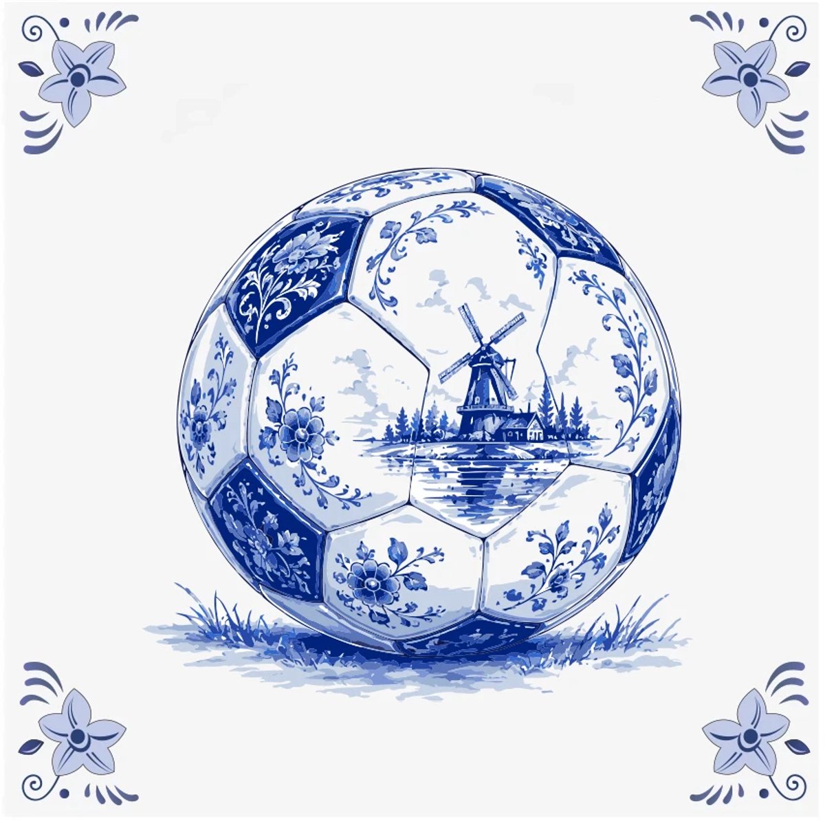 Delfts blauw tegeltje Voetbal - delfts blauw wandbord - delftsblauw - hollandse cadeautjes - wanddecoratie - decoratieve accessoires