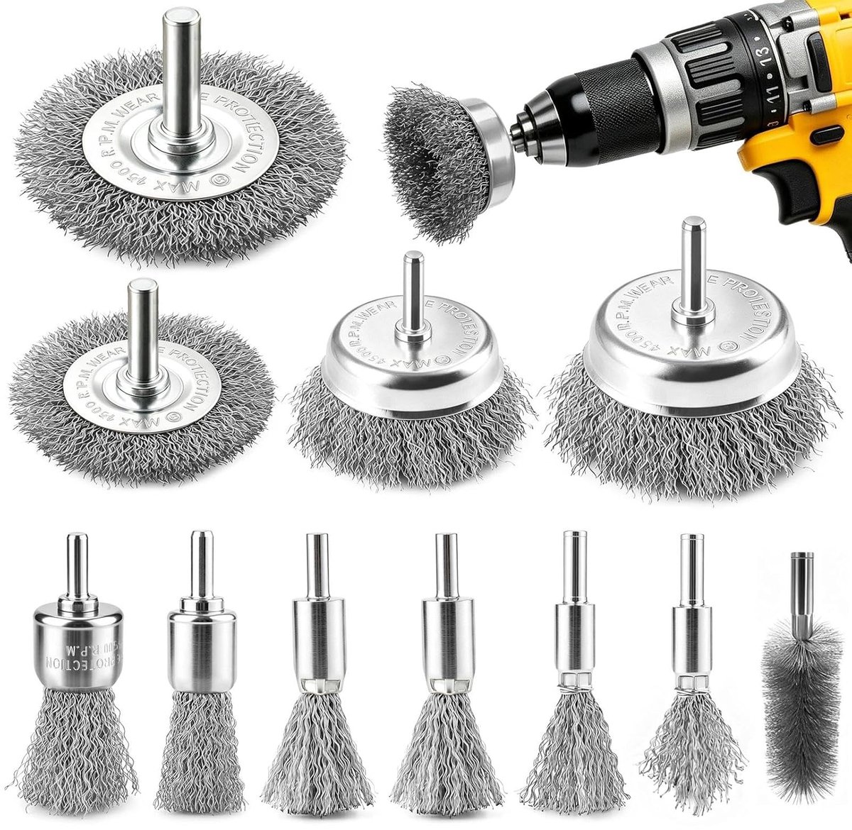 Draadborstels 11 stuks - Ronde steel 6 mm - Messing - Ideaal voor roestverwijdering - SnelShoppen