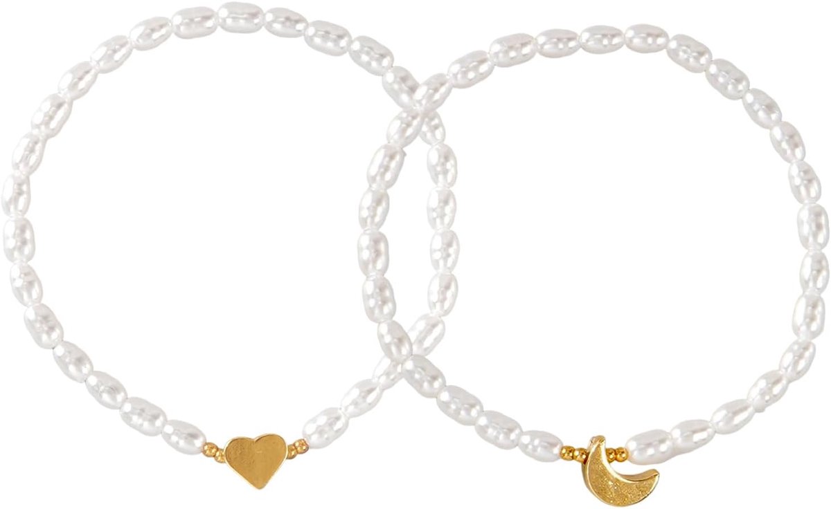 Vrouwenarmbanden 2 stuks - gouden parelarmbanden - hartbedel - stijlvolle accessoires - SnelShoppen