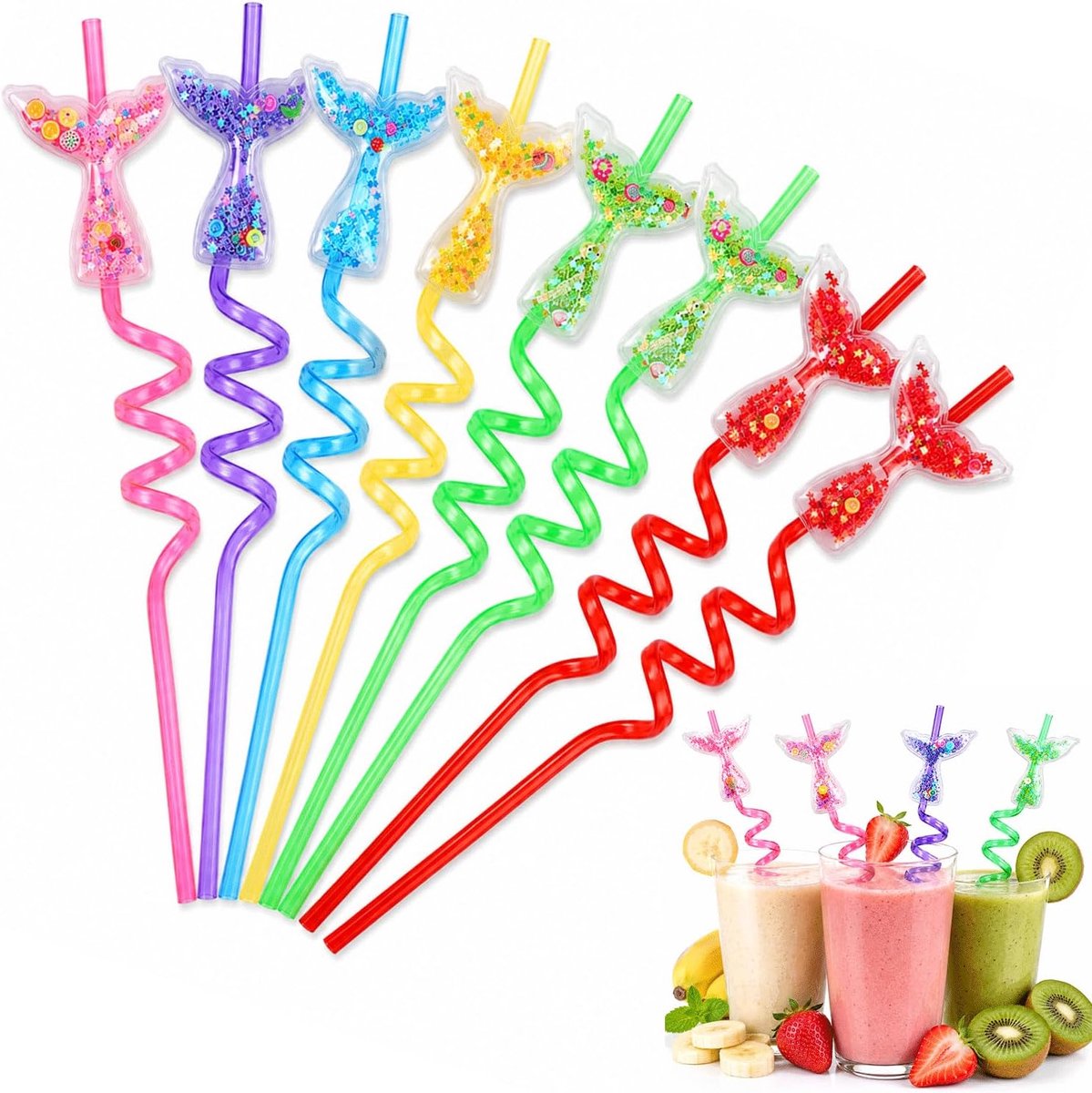Herbruikbare rietjes voor kinderen 27 cm - Zeemeermin ontwerp - Met verwijderbare staart - Magische drinkervaring - SnelShoppen