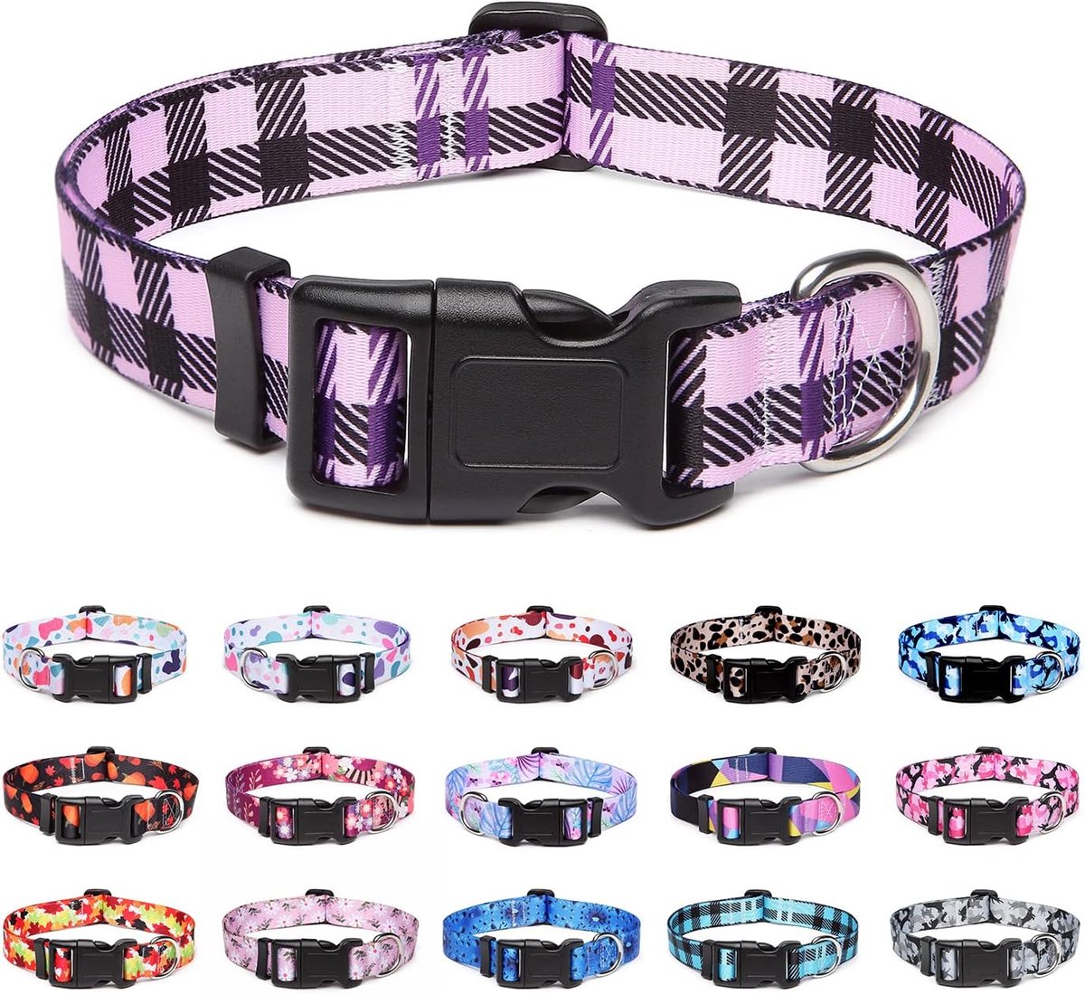 Hondenhalsband verstelbaar L - Nylon - Paarse Ruit - Comfortabele en stijlvolle keuze - SnelShoppen