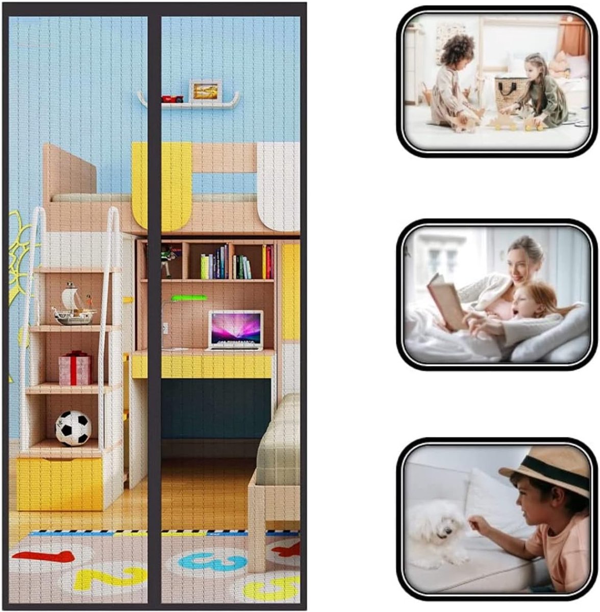 SnelShoppen - Magnetische Vliegenhor Deur, Vliegenbescherming Zonder Boren voor Balkon, Woonkamer, Kelder en Terras Deur, Zwart (85 x 200 cm)