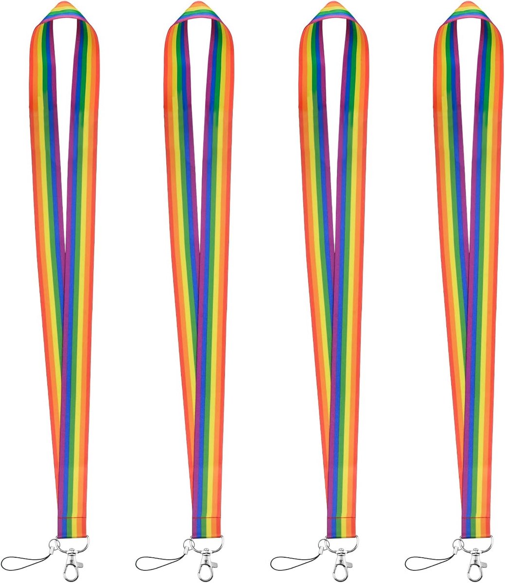 Lanyard Rainbow Striped - 4 Stuks - Neopreen - Met metalen clip - Voor sleutels en mobiele telefoon - SnelShoppen