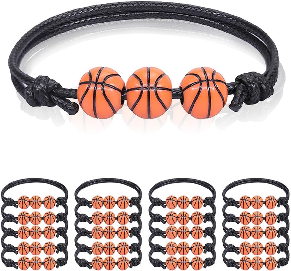 Basketbal armbanden 15 stuks - verstelbaar gevlochten - met basketbal kralen - inspirerende sportaccessoire - SnelShoppen