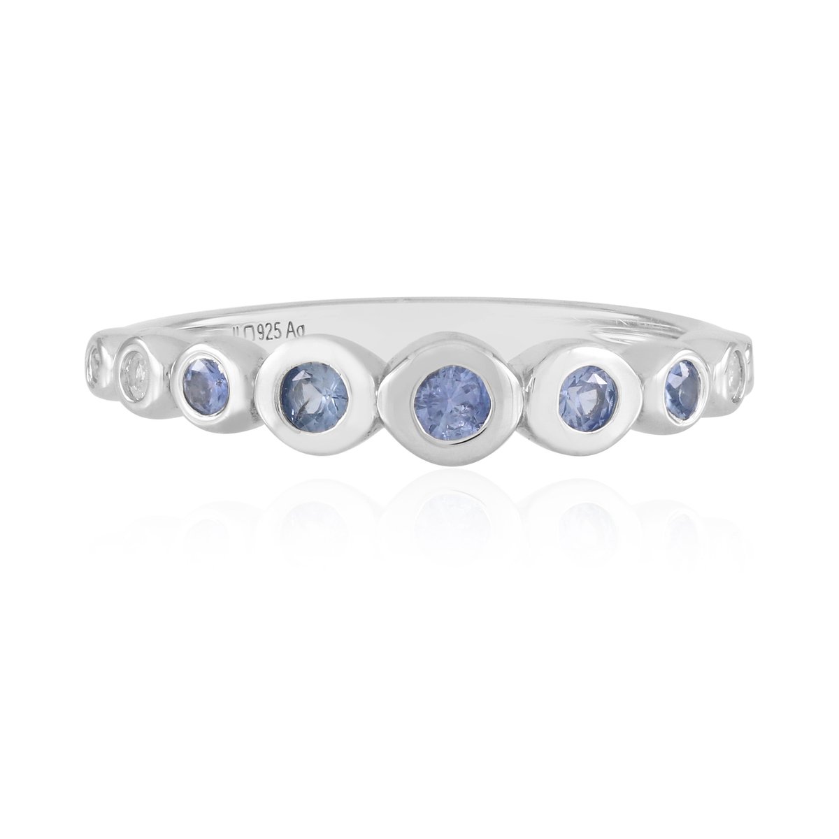 Cavill - Zilveren ring platina geplateerd - Blauwe Ceylon saffier 0,3 ct - Rond geslepen - Verstelbare luxe damesring