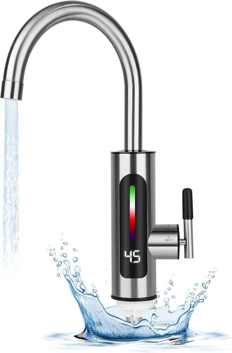 Keukenkraan met direct warm water - 3000 W - RVS spuitstuk - Geniet direct van heet water - SnelShoppen