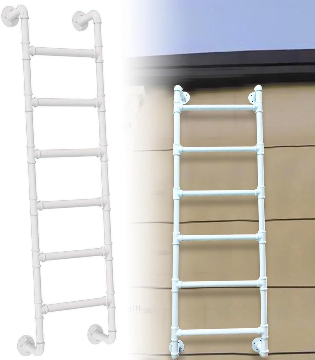 Smeedijzeren Brandontsnappingsladder - Metalen Klimladder Zolder - Veilig Klimmen - Stevige IJzeren Constructie - 125 cm - Zwart