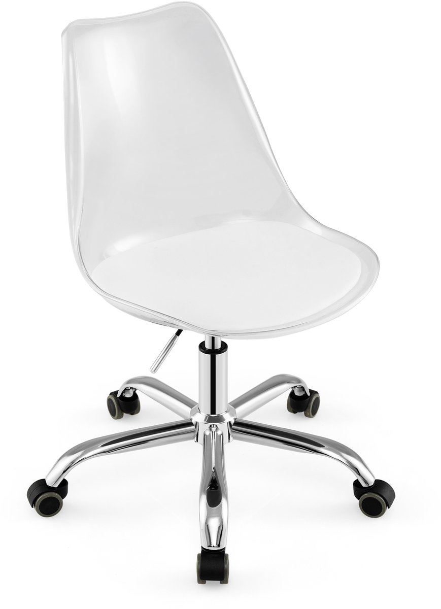 COSTWAY Bureaustoel, draaibare bureaustoel, draaistoel met wieltjes & kunstlederen bekleding, computerstoel, make-up tafel stoel, in hoogte verstelbaar, zonder armleuningen, voor thuiswerk, slaapkamer.