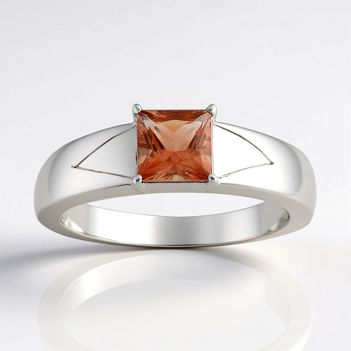 Cavill - 925 Sterling Zilver Gerhodineerde Ring - Oregon Zonnesteen 0,527 ct Princess slijpsel - Moderne Elegante Damesring met Natuurlijke Edelsteen