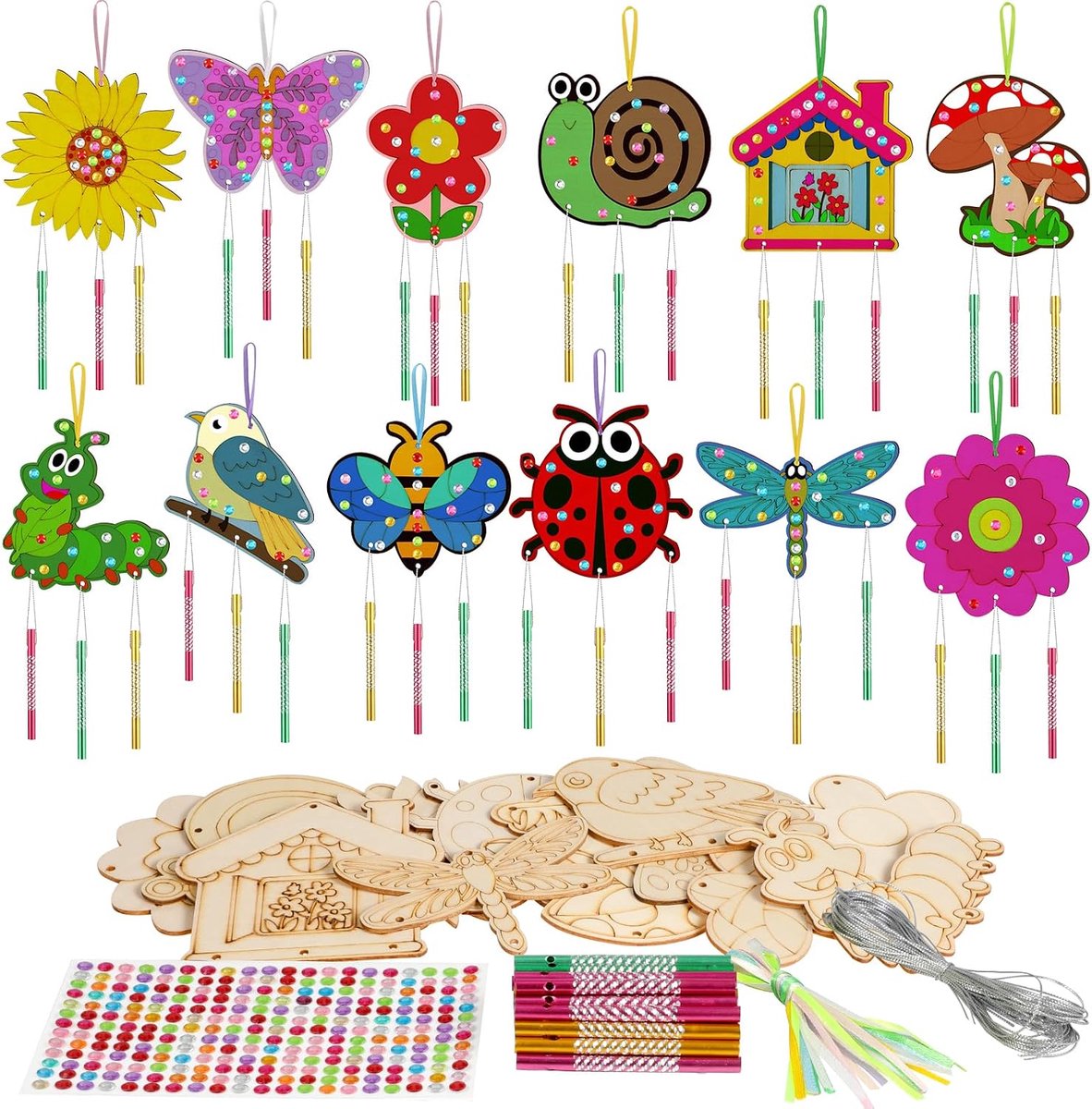 Windgong knutselset voor kinderen - 12 stuks - Houten ambachten - Creatieve DIY voor verjaardagsfeesten - SnelShoppen