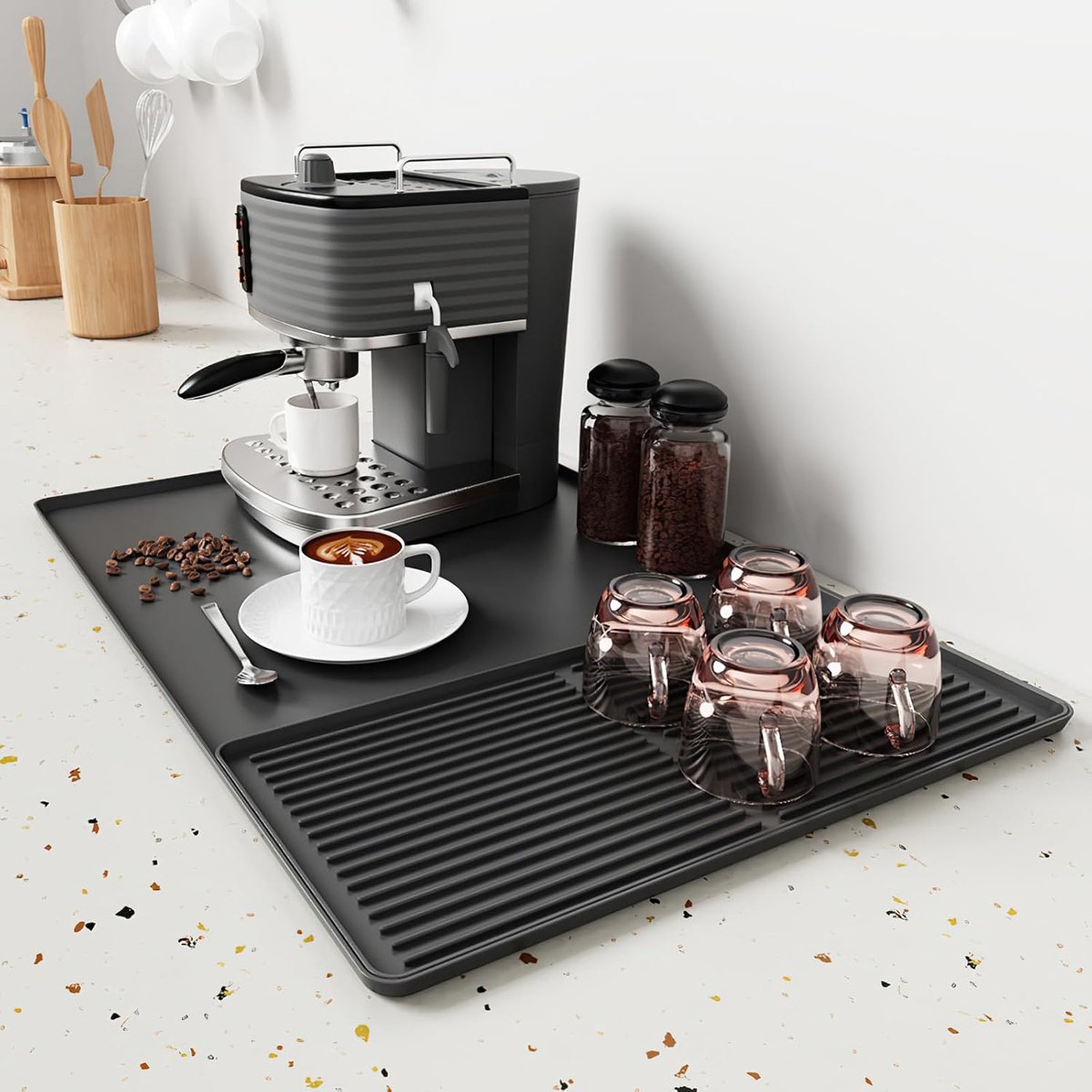Droogmat voor koffiezetapparaat 61 x 40,5 cm - Zwarte silicone - Antislip - Voor eenvoudig drogen - SnelShoppen