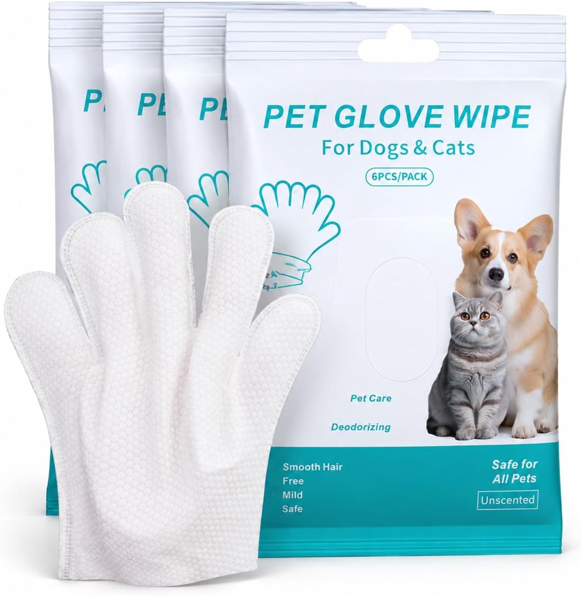Washandschoenen voor huisdieren - 4 verpakkingen à 24 stuks - zonder parfum - dagelijkse reiniging - SnelShoppen