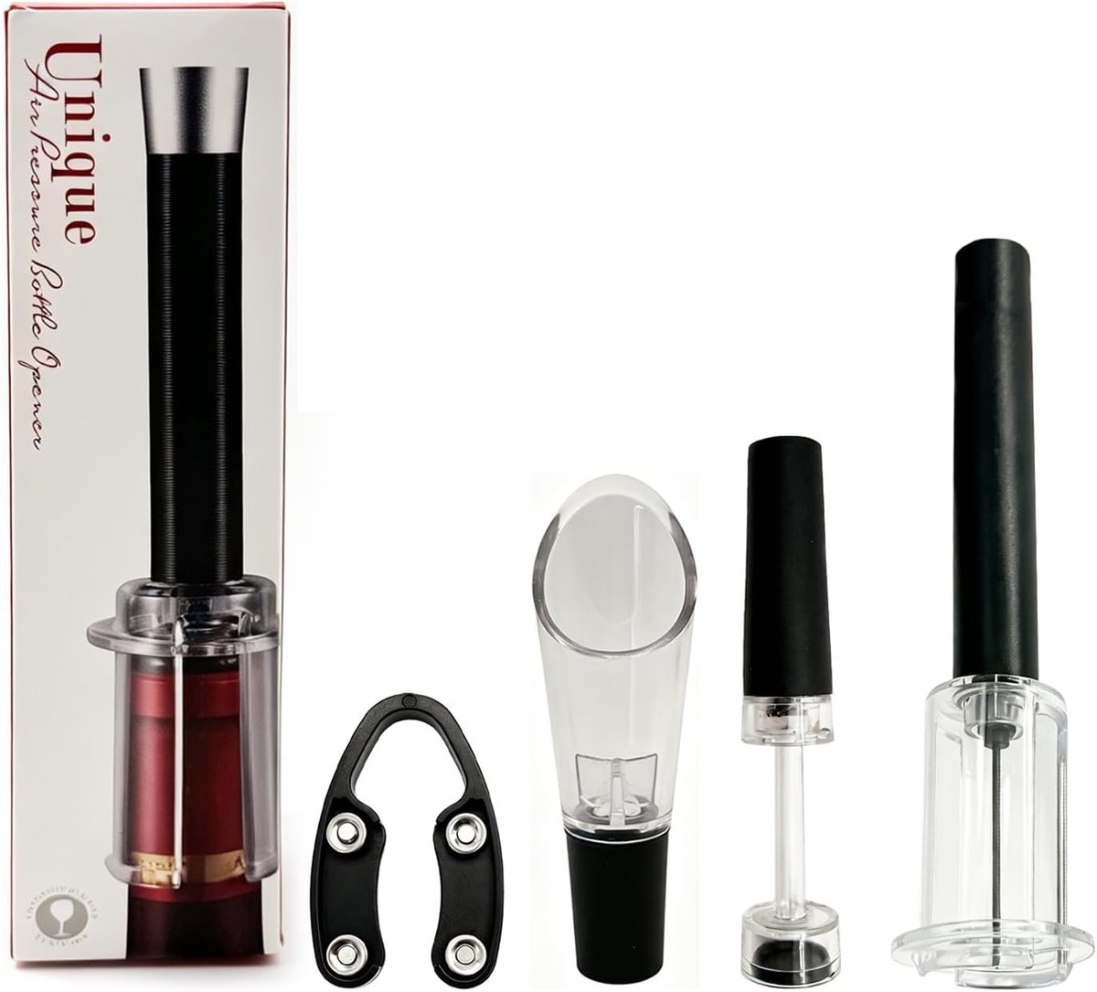 Wijnkurkentrekkers set van 4 - drukknopkurkentrekker, vacuümdop, schenktuit - perfect voor wijnliefhebbers - SnelShoppen