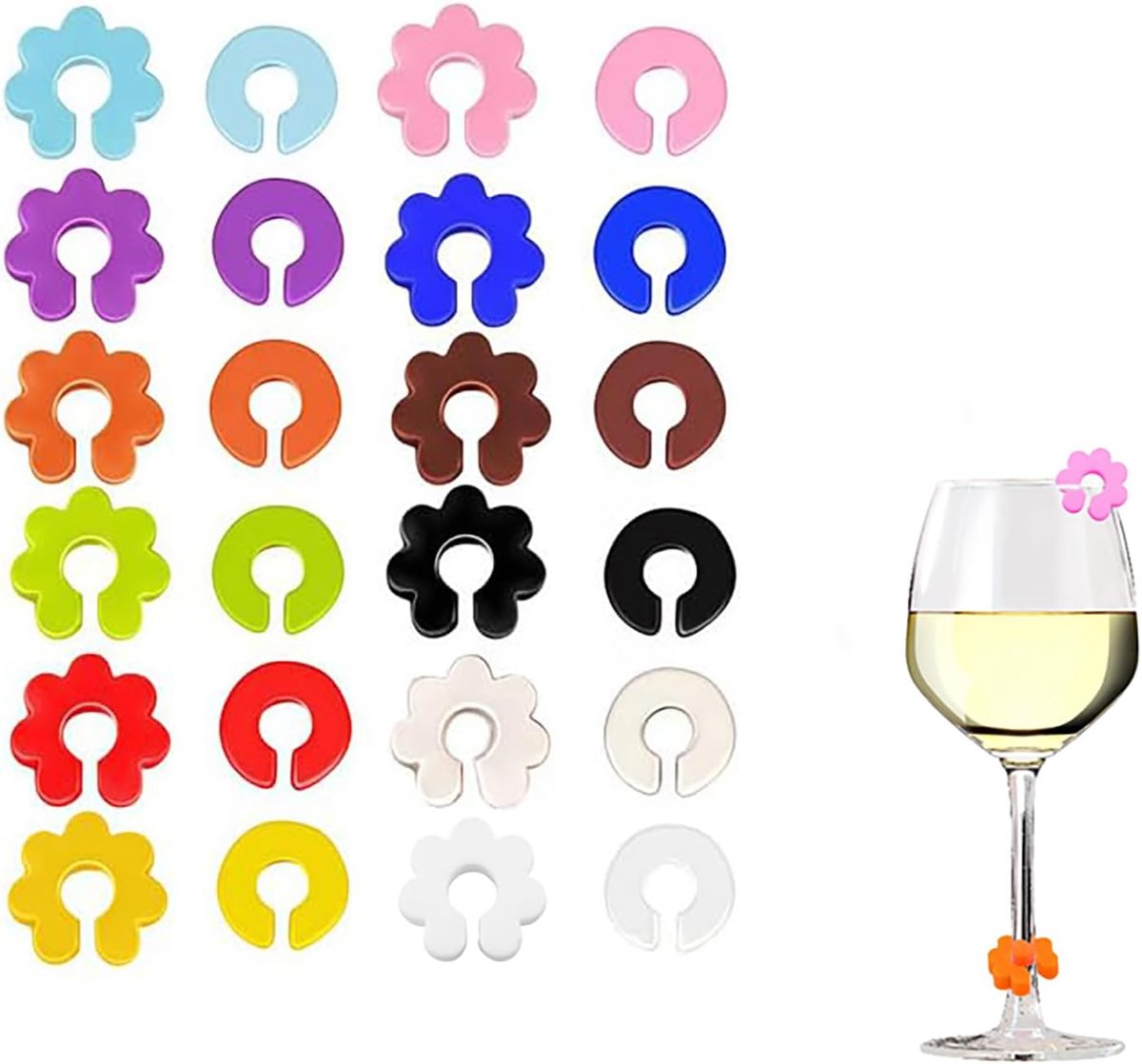 Wijnglazen bedels 24 stuks - siliconen drinkmarkers - kleurrijk - herbruikbaar voor feesten - SnelShoppen