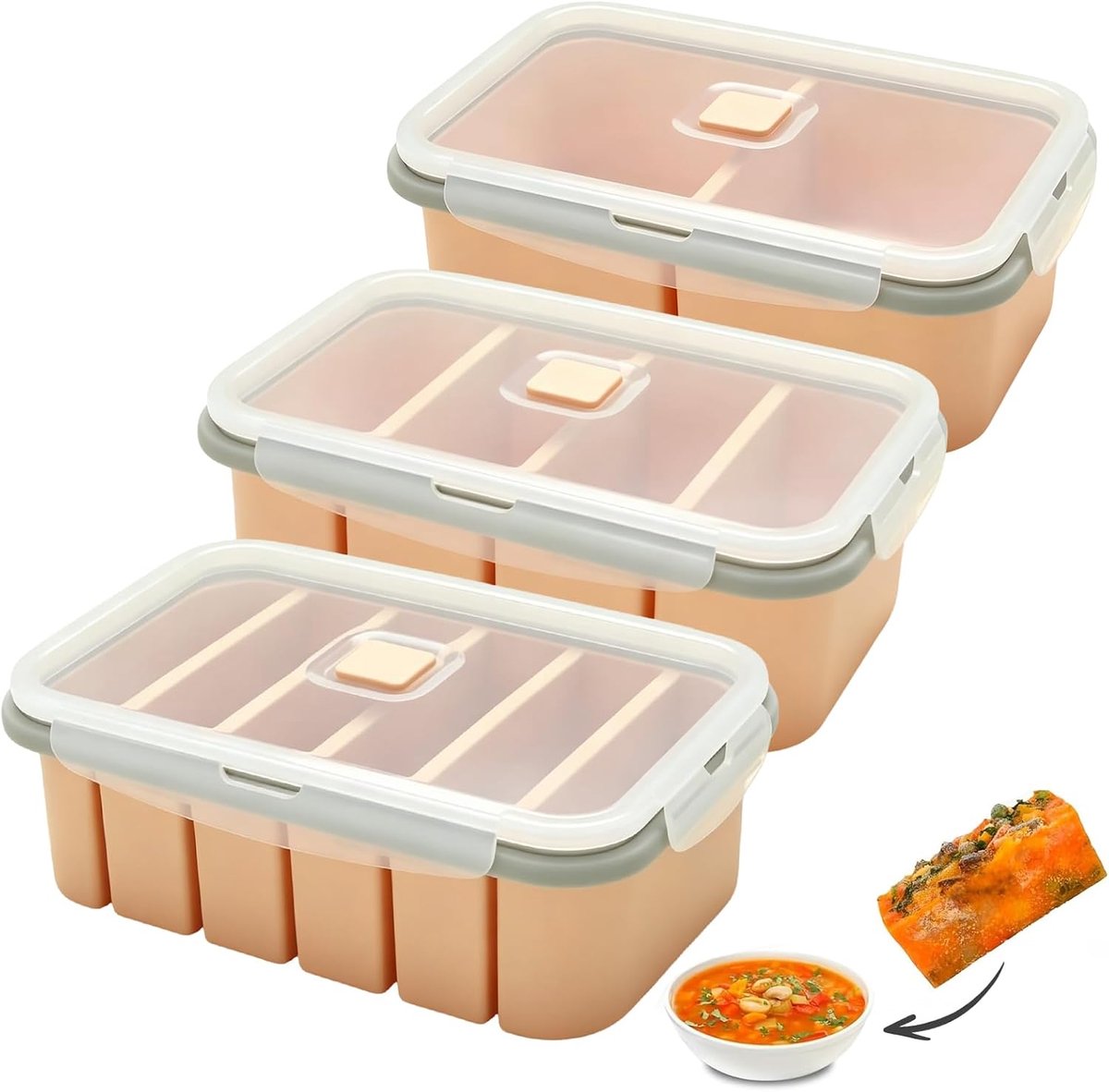 Soepvriescontainers 3-pack - silicone - met deksel - perfect voor maalt Prepared - SnelShoppen