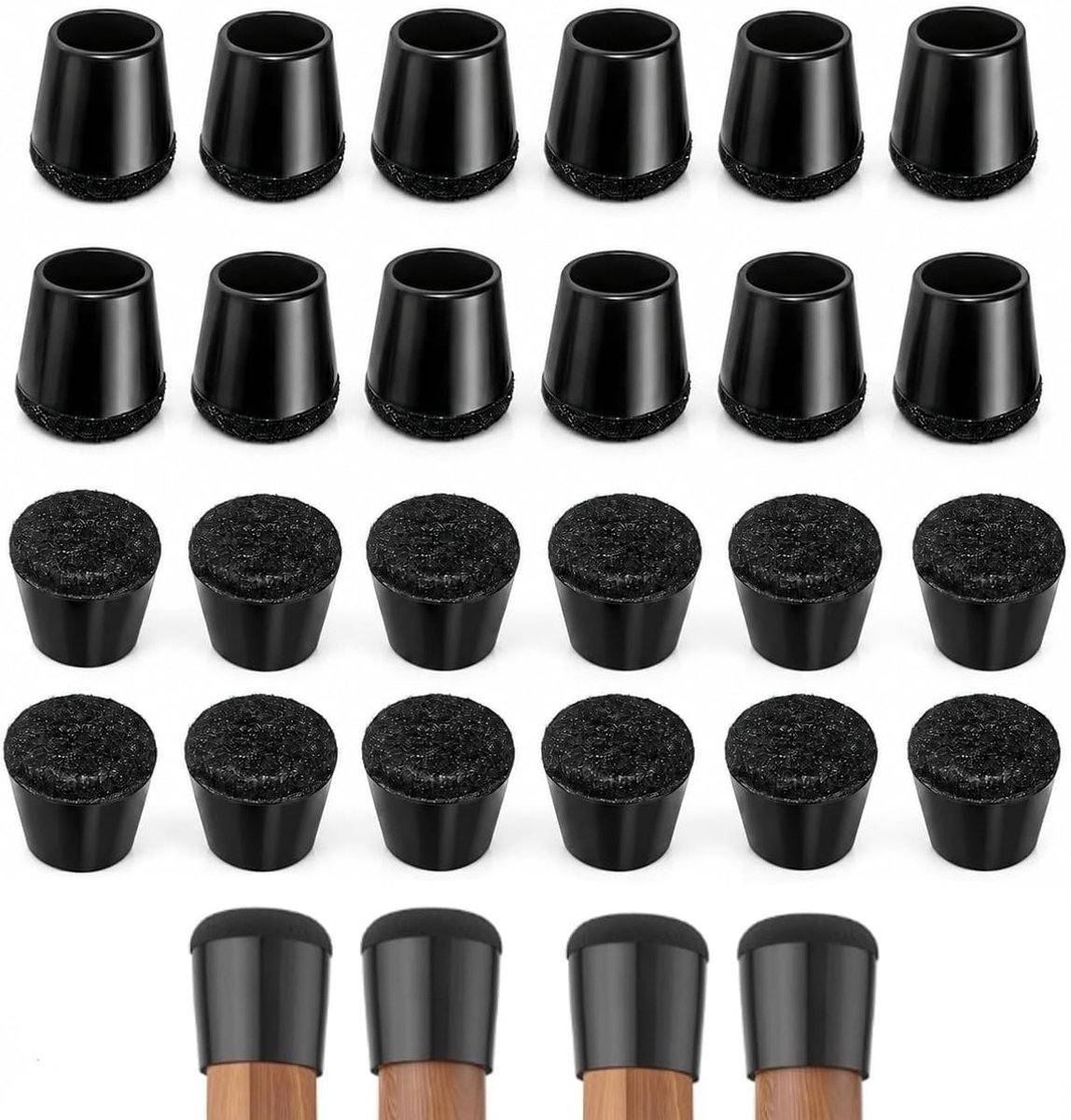 24 stuks stoelpootbeschermers, siliconen stoel met dik vilt, glijders voor ronde stoelen, rubberen voet voor hard hout, tegels en tapijt, geluidsreductie en krasbestendig