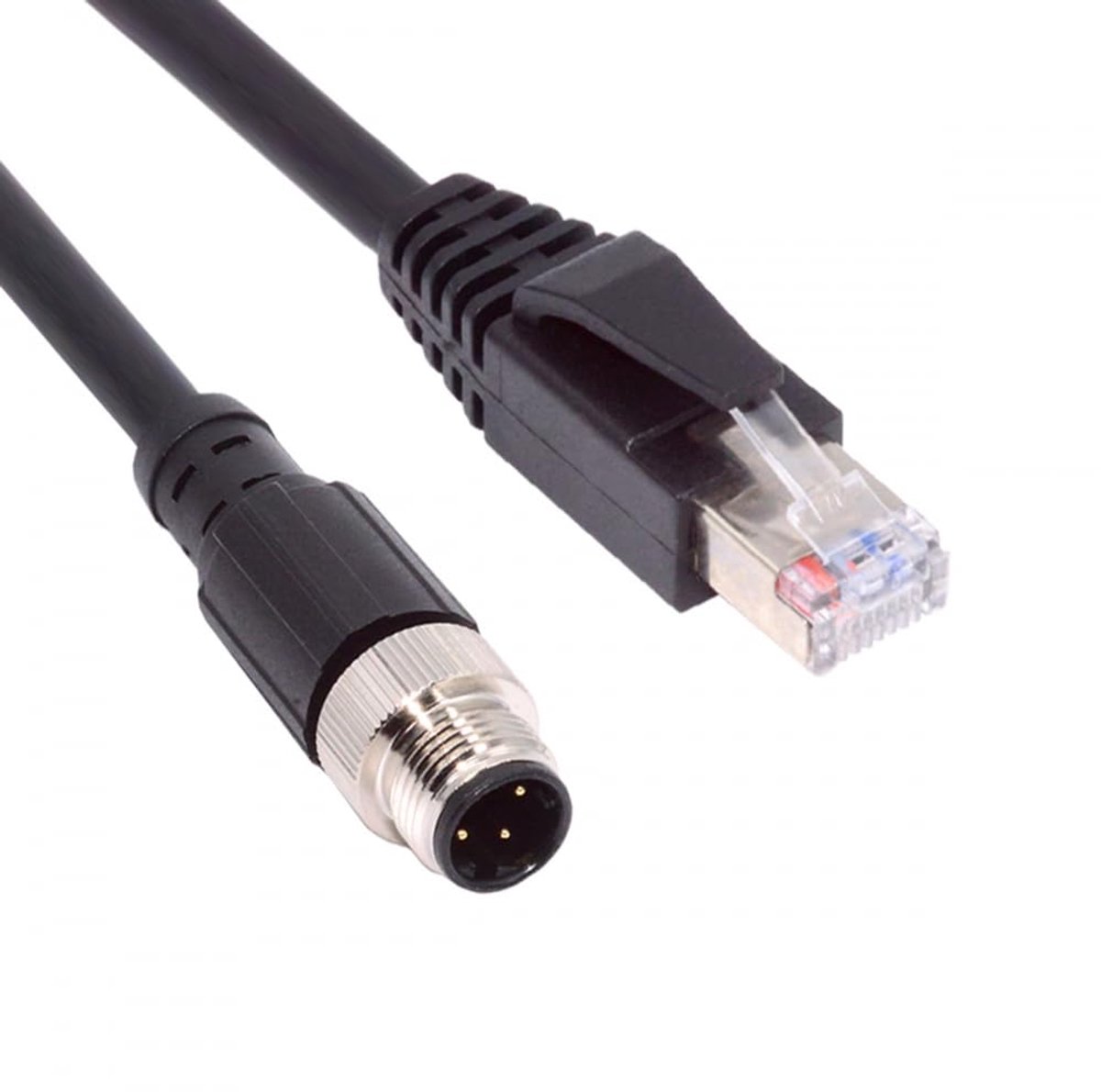 M12 Type-D D-gecodeerde 4-pins mannelijk naar RJ45 Cat5e mannelijke kabel LAN Ethernet-netwerk industriële toepassingen IP67 patchkabel (100 cm)