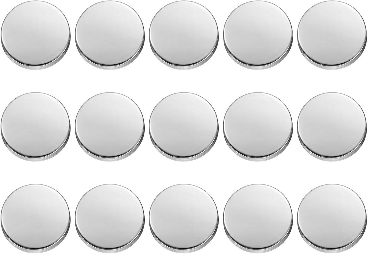 15 stuks 20mm metalen platte knoppen set met glanzende oppervlakte, ronde oogknoppen, knutselknoppen, vervangende knoppen, knoppen voor DIY, voor mannen en vrouwen, op shirts, broeken