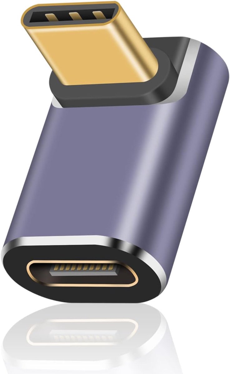 USB C-Hoekadapter 40 Gbps, 90 Graden Adapter Voor 8k@60HZ en 100W Snel Opladen, Vrouwelijk Naar Mannelijk, Compatibel Met Thunderbolt 3/4, Type C