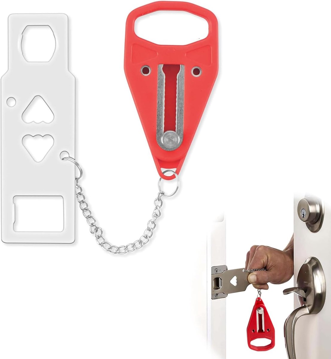deurslot, deurbeveiliging, veiligheidsslot, draagbaar, rood, extra veiligheidsketting voor reizen, hotel, woning, studentenhuis, meer privacy