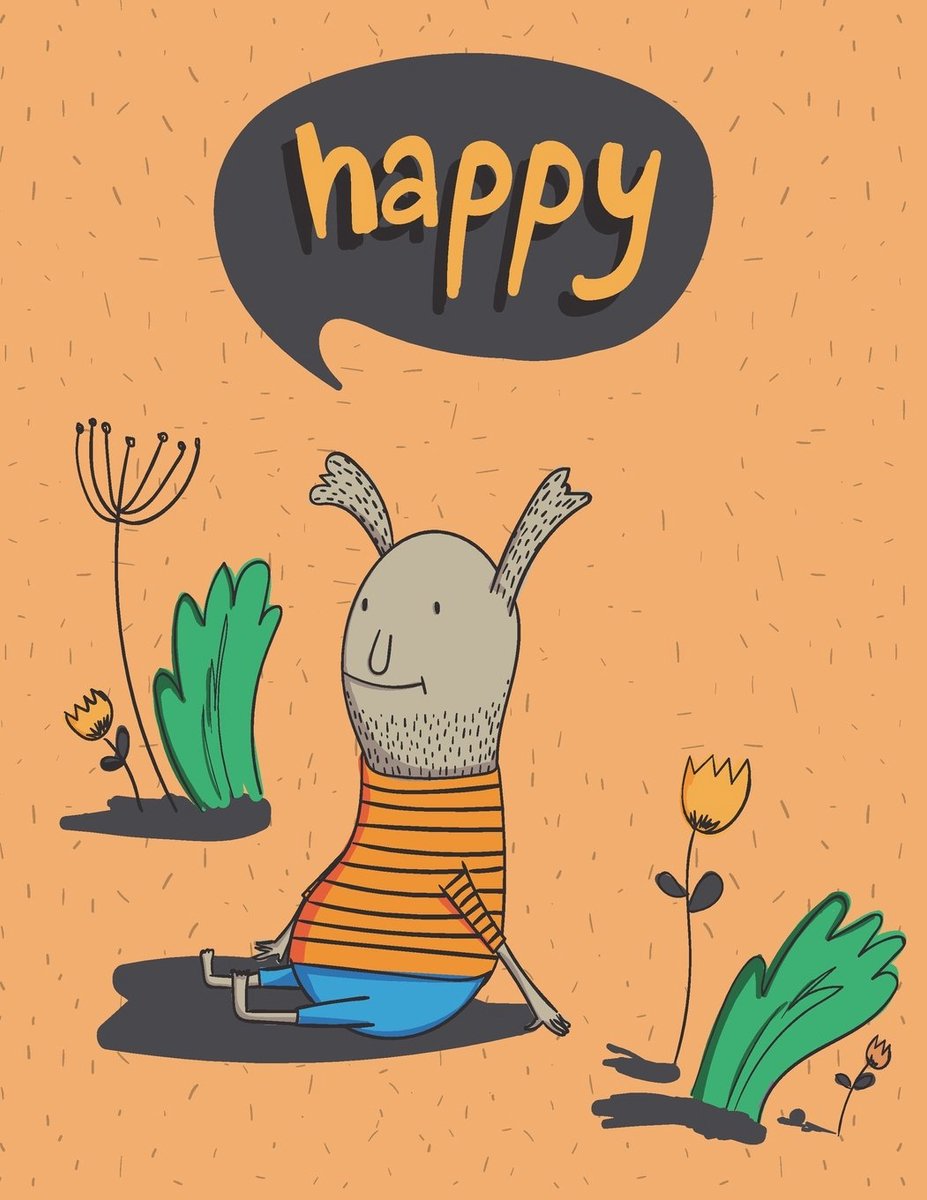 Happy monster on orange cover and Lined pages, Extra large (8.5 x 11) inches, 110 pages, White paper