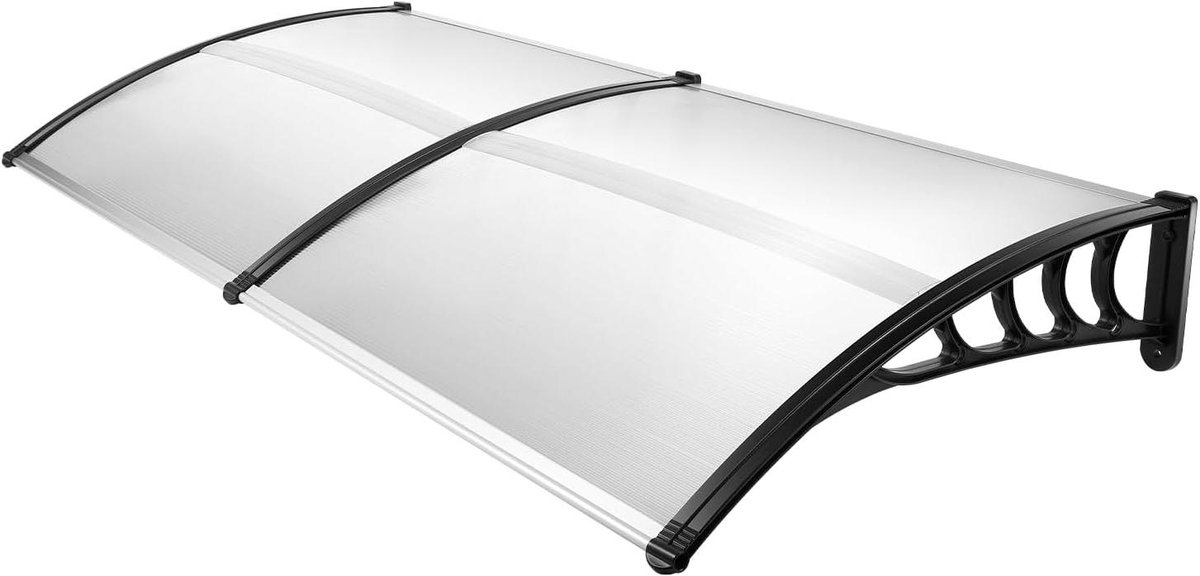 Voordeur Luifel - Deuroverkapping Entree - Bescherming Buiten - Transparant PC Materiaal - 200 x 90 cm - Zwart