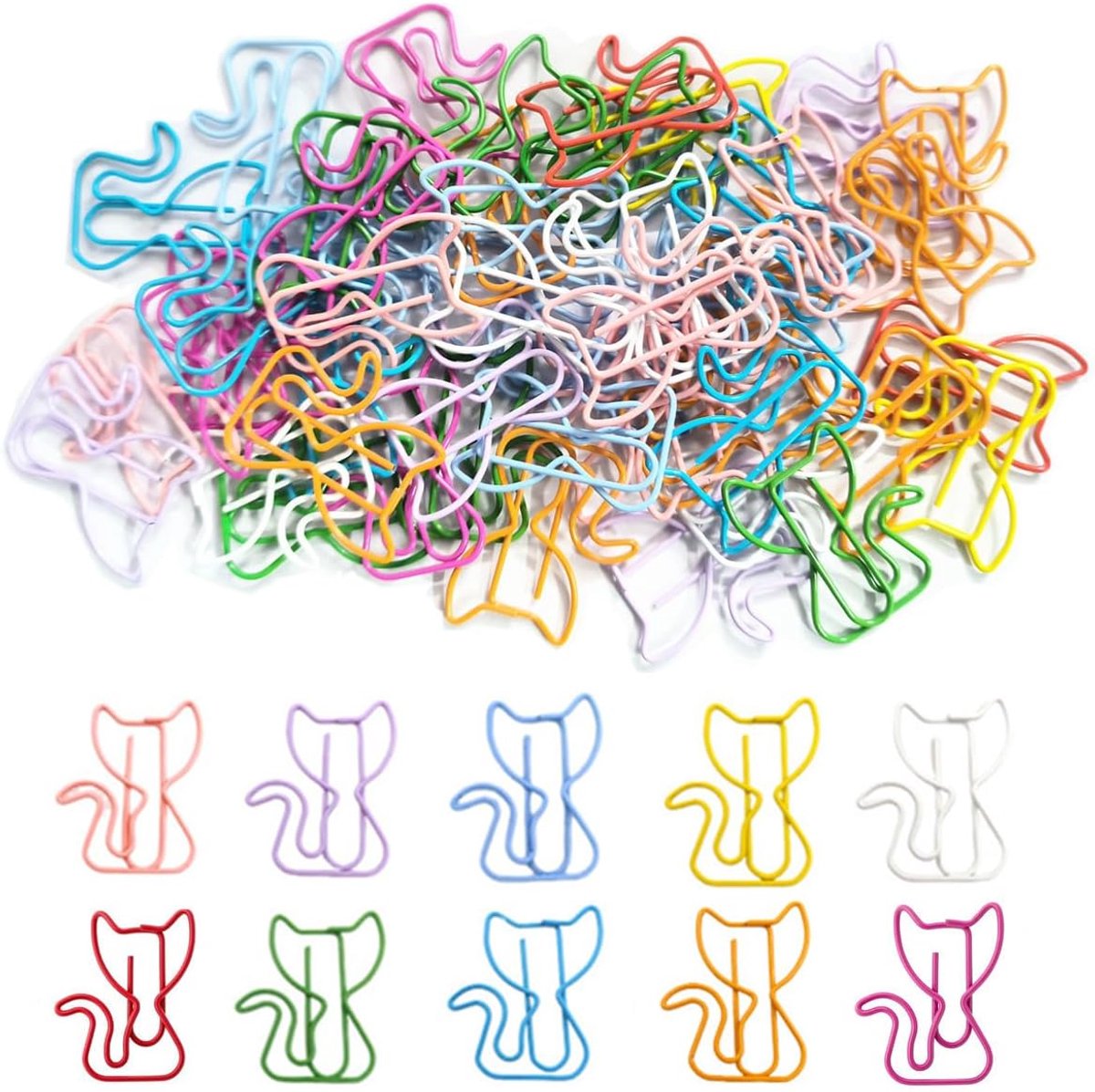 50 stuks kattenklemmen voor papier, verschillende kleuren, 28 mm, christelijke papieren klemmen van metaal, kittens, bladwijzers voor kaarten, deur, kantoor, school, organisatie van