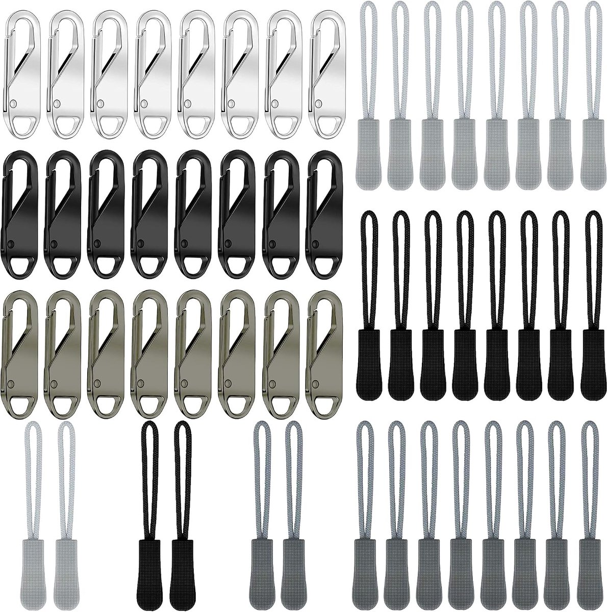 48 Pack Rits Pull Vervangende Set, 24 STKS Rits Trek Metaal Met Rits Trekken, Bagage Rits Pull Tab Rits Tag Cord Pull Voor Bagage, Rugzakken, Jassen, Portemonnees, Handtassen, 3 Kleur