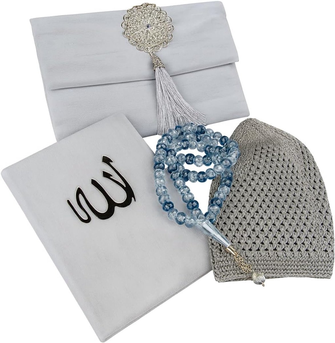 Gebet Geschenk Set für Männer - Samt Gebetsteppich Tasbih Perlen Yaseen Buch Muslimische Gebet Essentials Ramadan Eid Geschenk