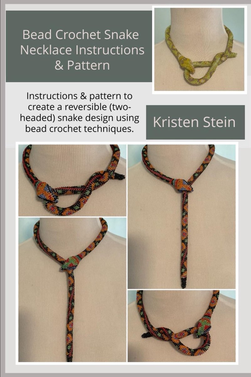 Crochet Snake Necklace Instructions & Pattern: Instructions & pattern to create a reversible (two-headed) snake design using bead crochet techniques.
