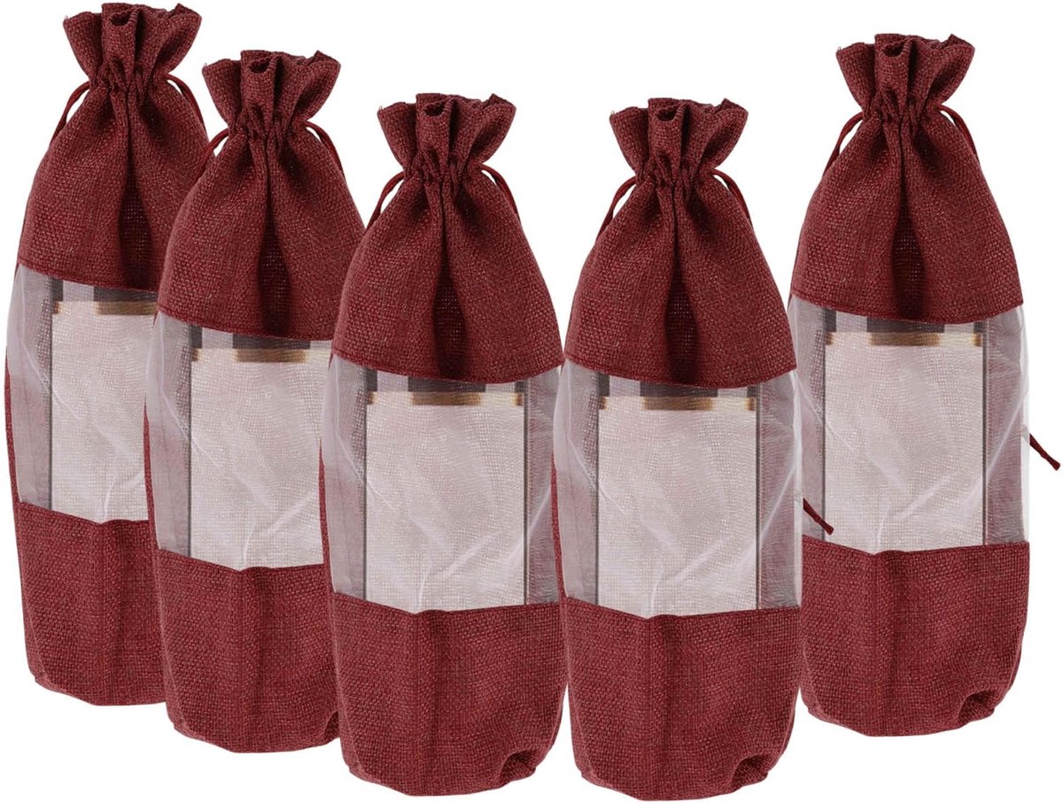 Wijnzakken, transparant, 5 stuks, cadeauzakjes voor wijnflessen, herbruikbare cadeauzakjes voor bruiloften, feesten, Kerstmis, Rode Wijn, Modieus