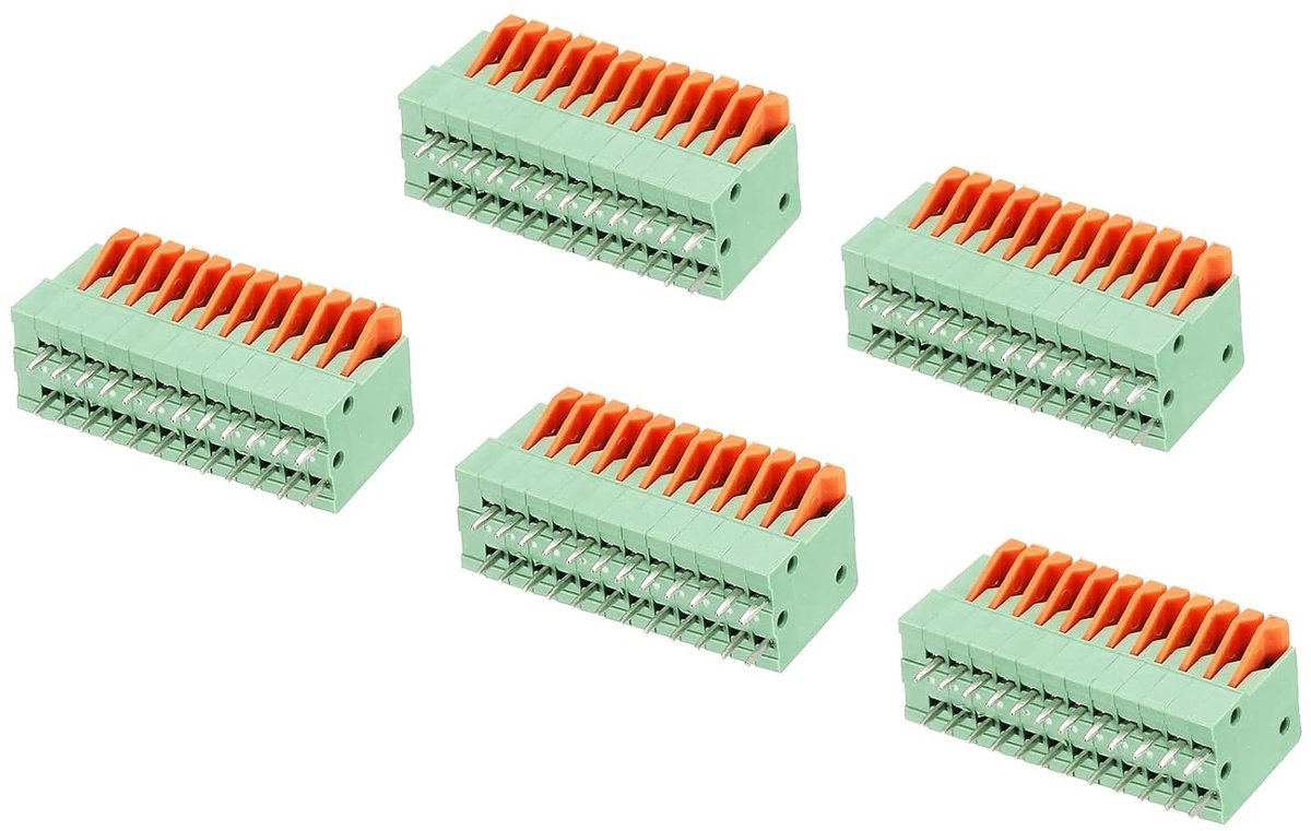 sourcing map 5 verpakkingen PCB veerklem blokaansluiting KF141V 150V 2A 2.54mm 12 posities voor printplaten elektronica computer