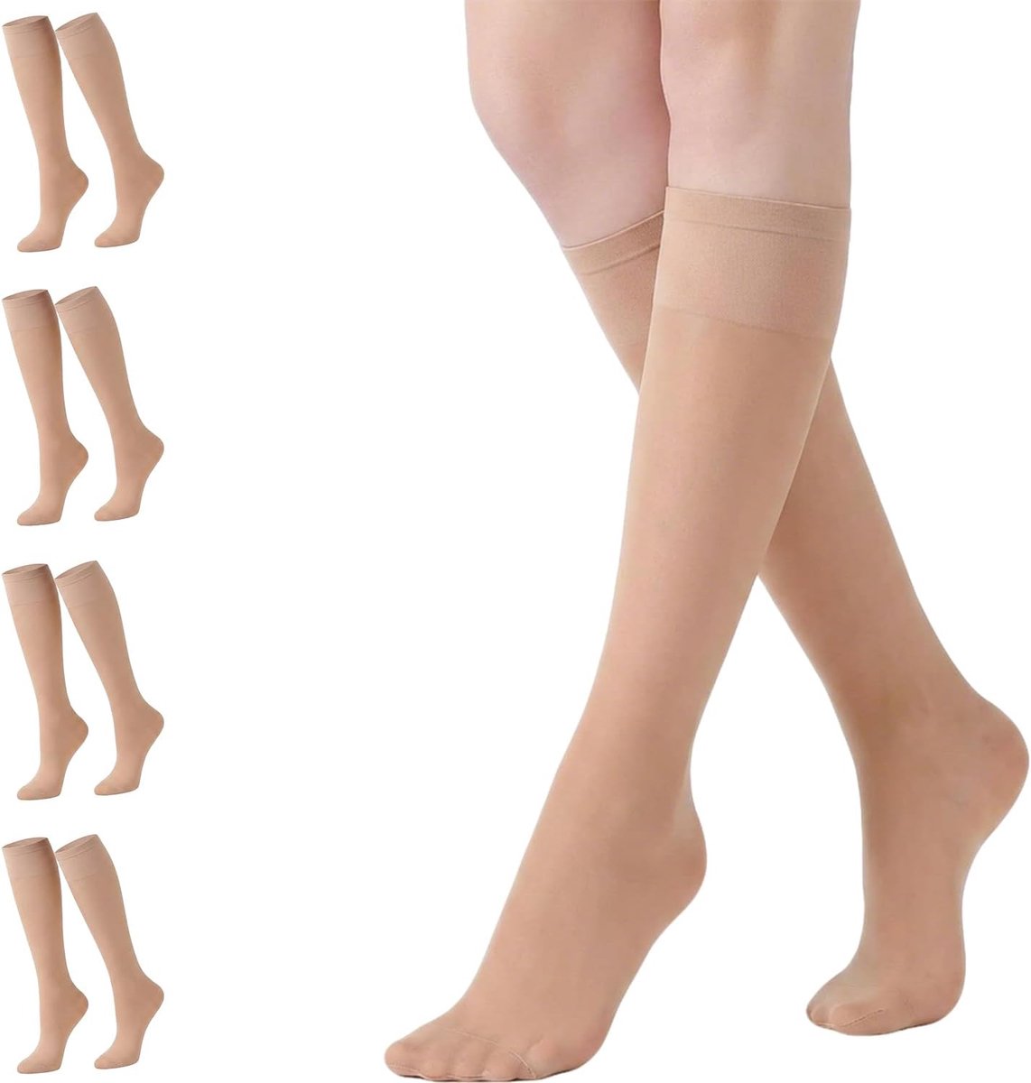 Kniekousen voor Dames, Transparante Wide Fit Pop Socks, Huidskleur