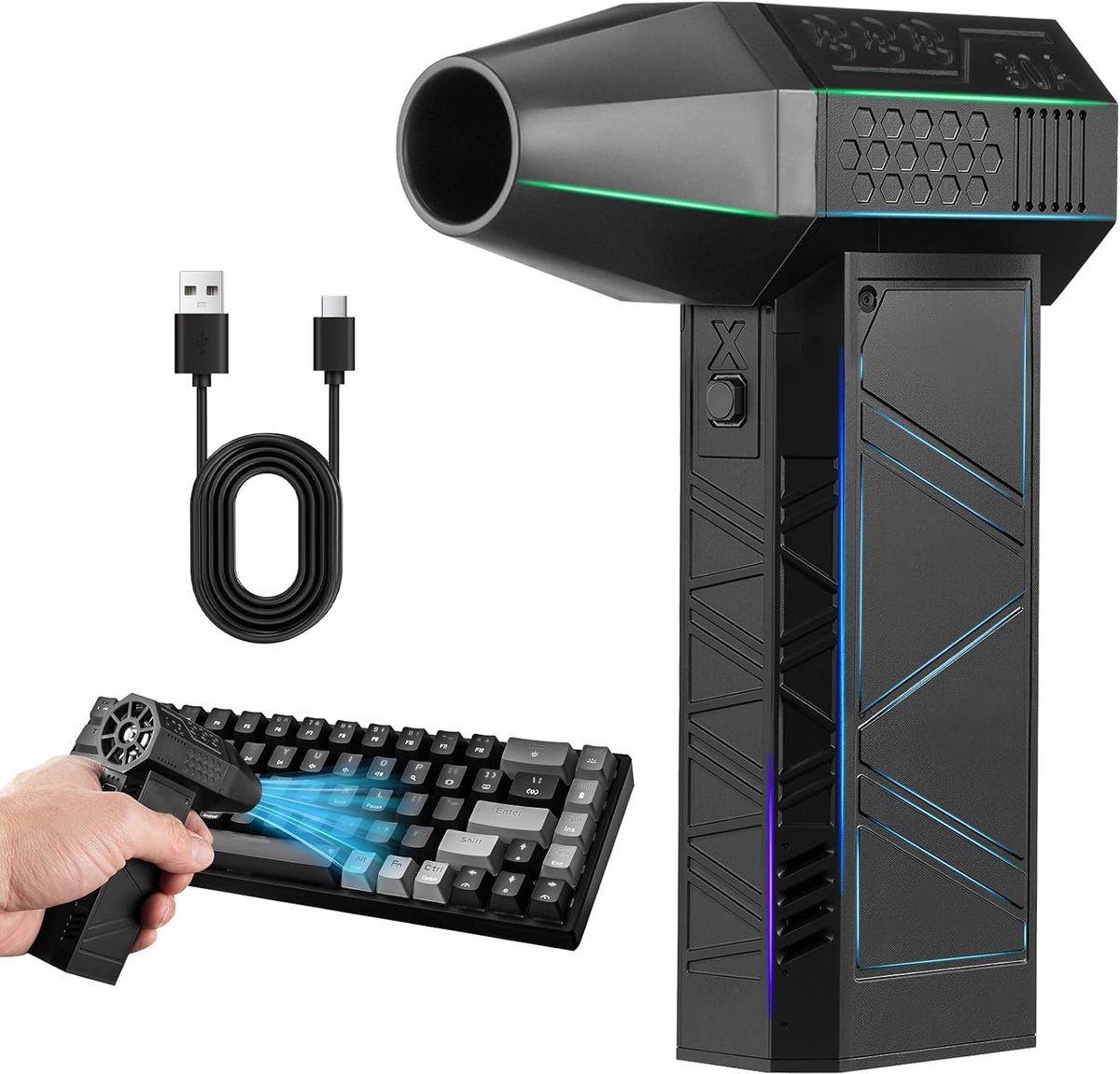 Stofblazer, 130.000 omw/min, Cordless Compressed Air Duster Blower, 3-speed ventilator, accu, persluchtspray, Air Turbo Jet Fan voor pc-reinigingsset, auto, toetsenbordreiniging, sofa