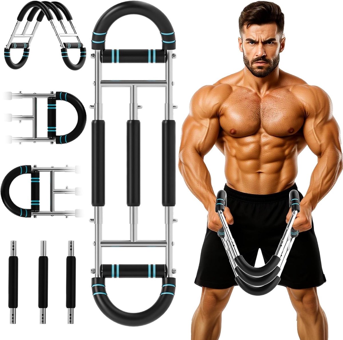 Armtrainer, upgrade 3 veren, 10-60 kg, verstelbare borsttrainer voor mannen, borsttrainingsapparaat, draagbare borsttrainer voor armversteviging en krachttraining