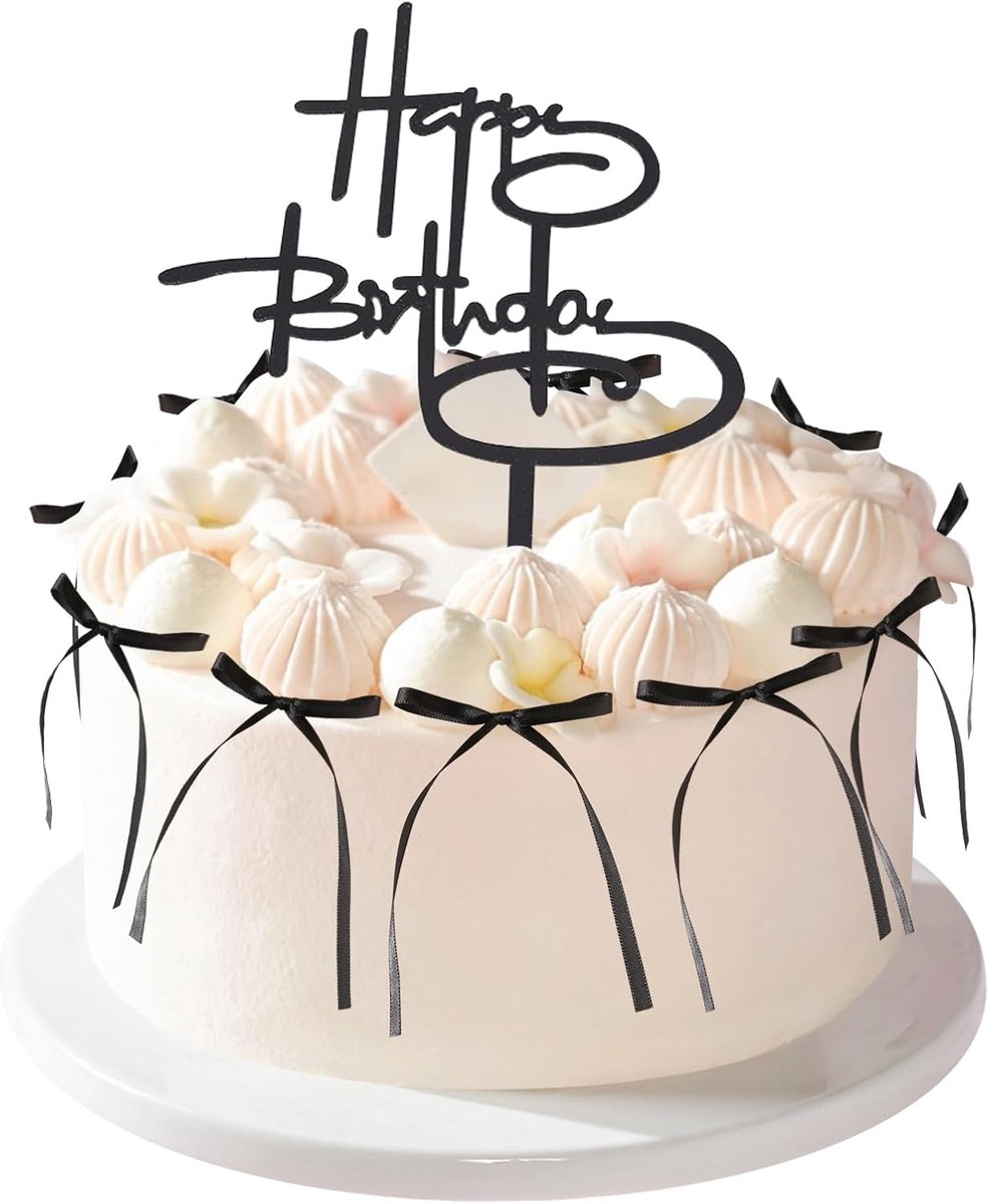 10 stuks zwarte strik taart topper 1 gelukkige verjaardag taart decoratie satijnen lint strikken voor verjaardag bruiloft verjaardag baby shower taart decoraties geschenkverpakking