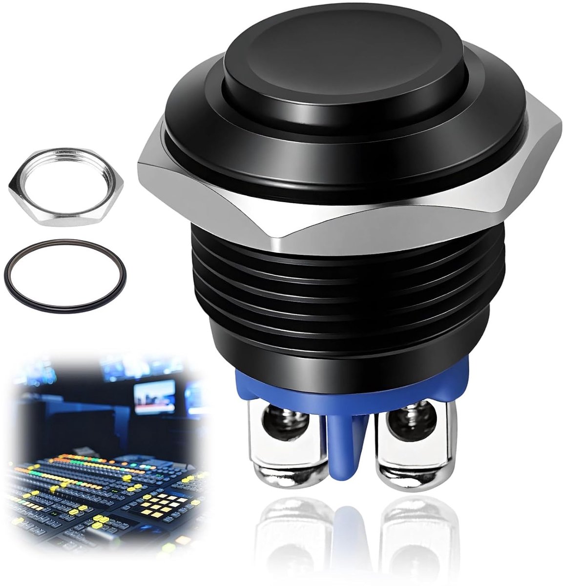 1 stuk 12 V waterdichte drukknop 16 mm, momentdrukknop, waterdicht, metaal, zwart, 16 mm, schakelaar, 12 V, waterdicht, voor auto, motorfiets, boot, knutselen, elektronica