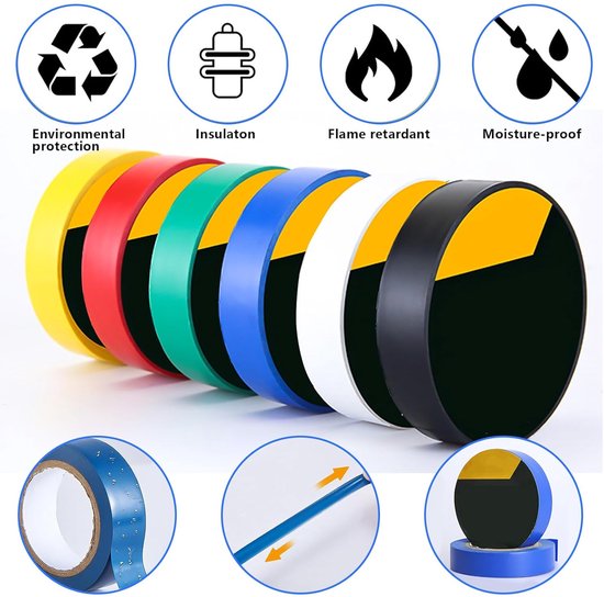 12 stuks isolerende tape, gekleurde set, 16 mm x 20 m, elektrische tape, isolatietape, waterdicht, pvc-plakband voor draadprojecten, isolatie en reparatie van gebroken draden — afbeelding 5